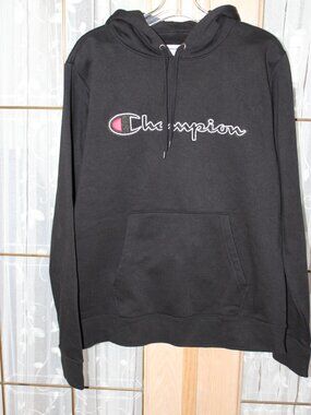 Champion Men Hoodie SZ M Black String Pockets Sport Casual Fleece Lining